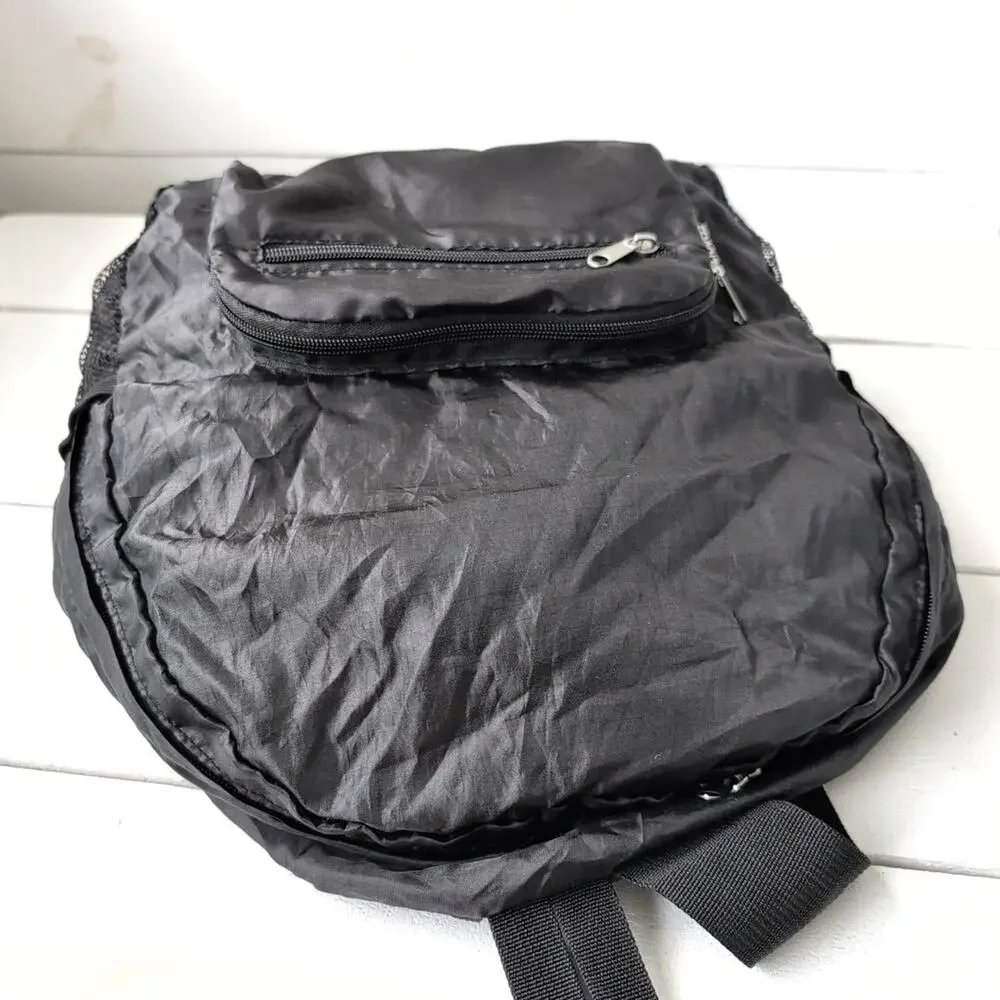 Cloudz Black Zip Up Adjustable Packable Travel Backpack, 3 Compartments